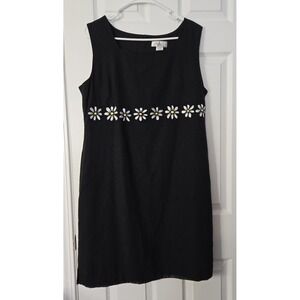 AGB Womans Dress Size 12 Sleeveless Linen Blend Black with Embroidery Designs.